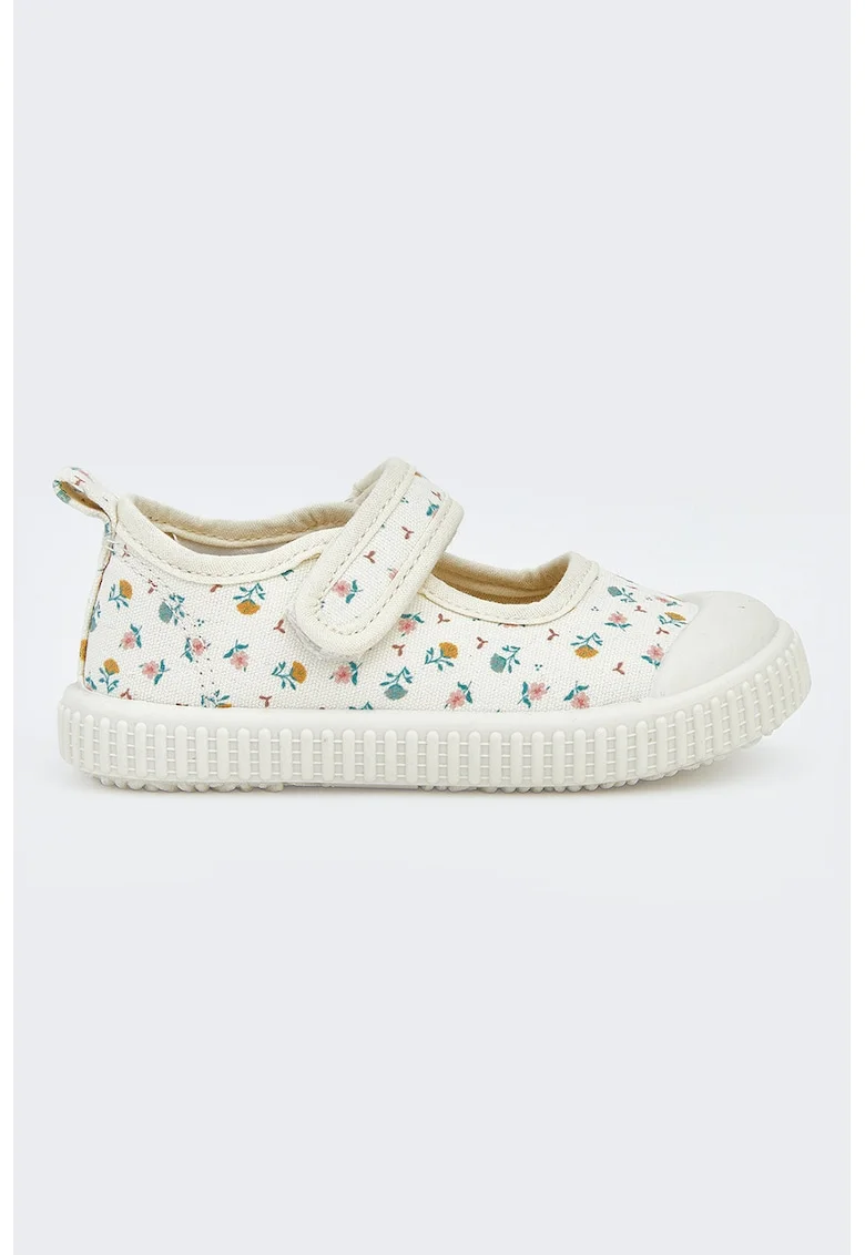 Pantofi Mary Jane cu imprimeu floral, Alb fildes/Verde persan/Galben mustar