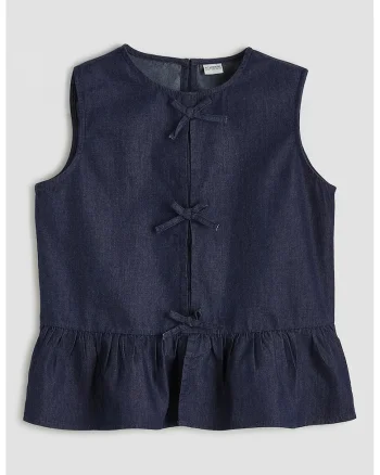 Bluza din denim cu detalii funda, Albastru ultramarin