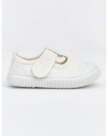 Pantofi brodati cu velcro, Alb fildes