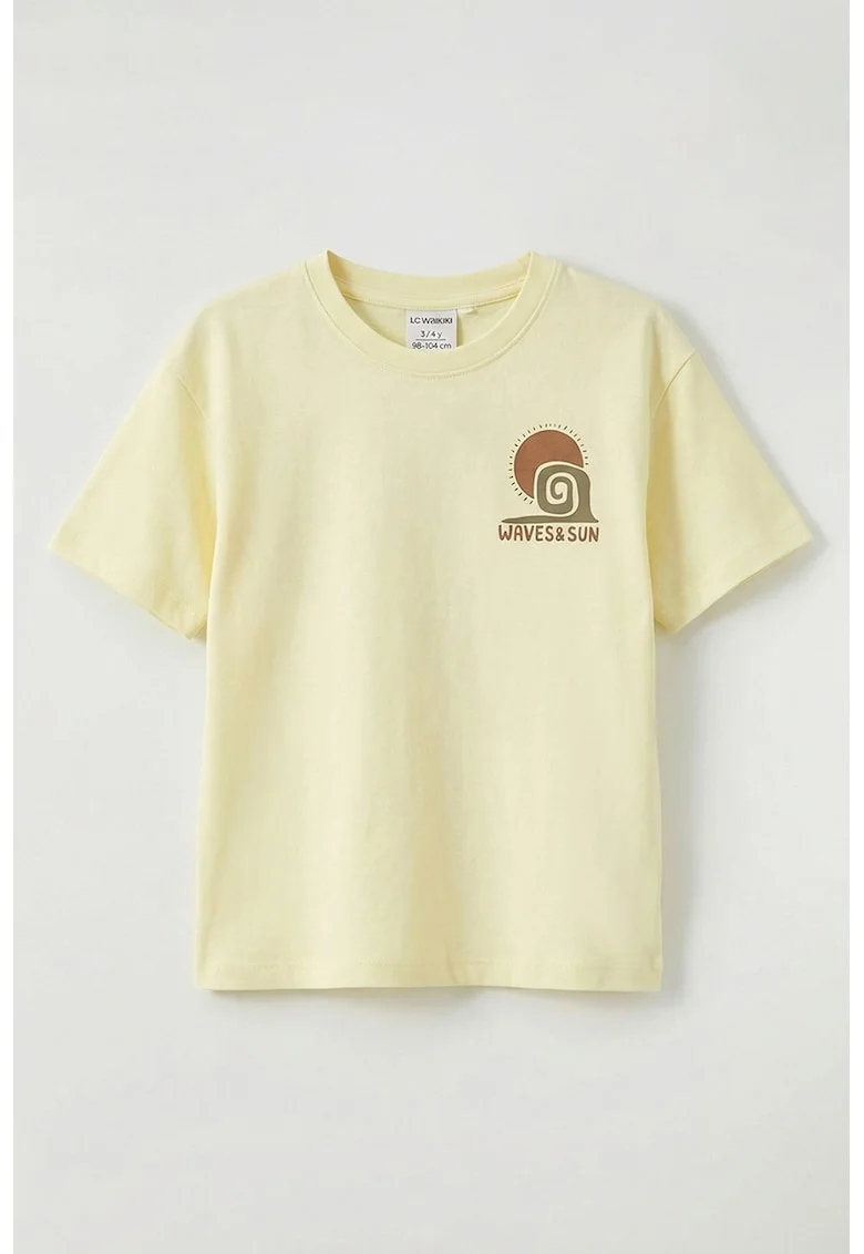 Tricou din amestec de bumbac cu decolteu la baza gatului, Maro/Galben pai/Kaki inchis