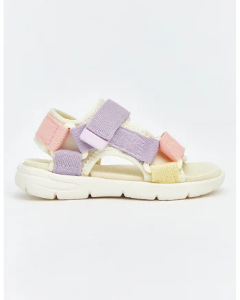 Sandale cu velcro, Roz pastel/Bej/Lila