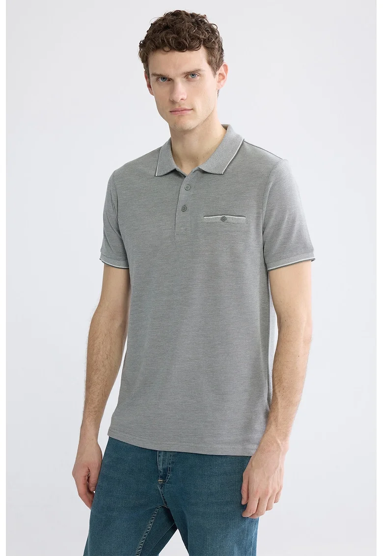 Tricou polo cu buzunar pe piept, Kaki/Alb murdar