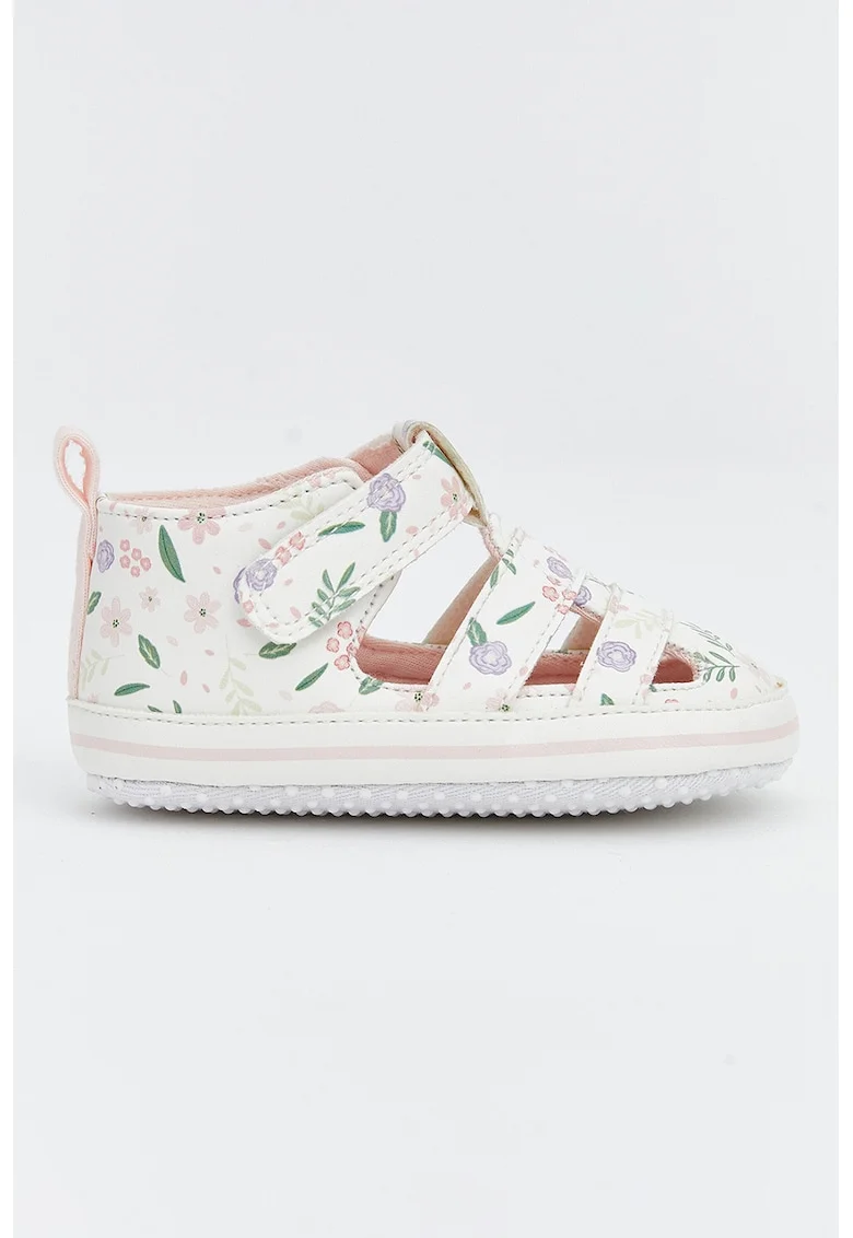 Sandake fisherman cu velcro si model floral, Alb/Roz pastel/Verde aquamarin
