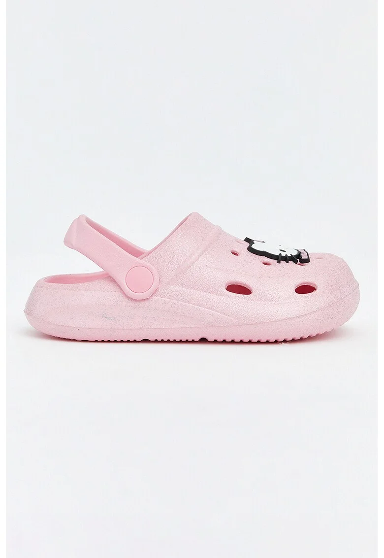 Saboti slingback cu model tematic Hello Kitty, Alb/Negru/Roz pastel