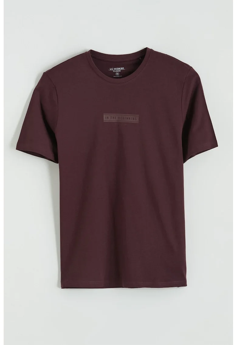 Tricou din bumbac cu imprimeu text, Violet pruna