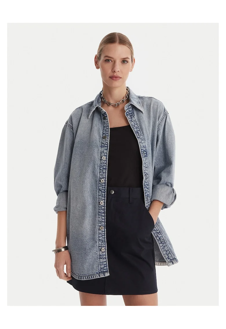 Camasa din denim,  supradimensionata, albastra, bumbac, Albastru