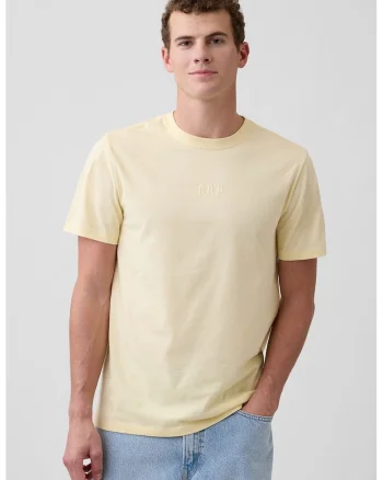 Tricou din bumbac cu decolteu la baza gatului, Galben deschis