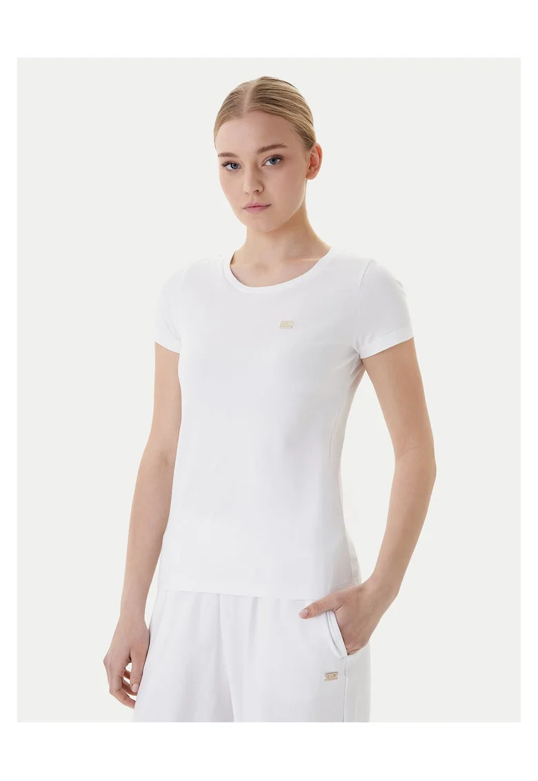 Tricou dama,  slim fit, bumbac/elastan, alb, Alb