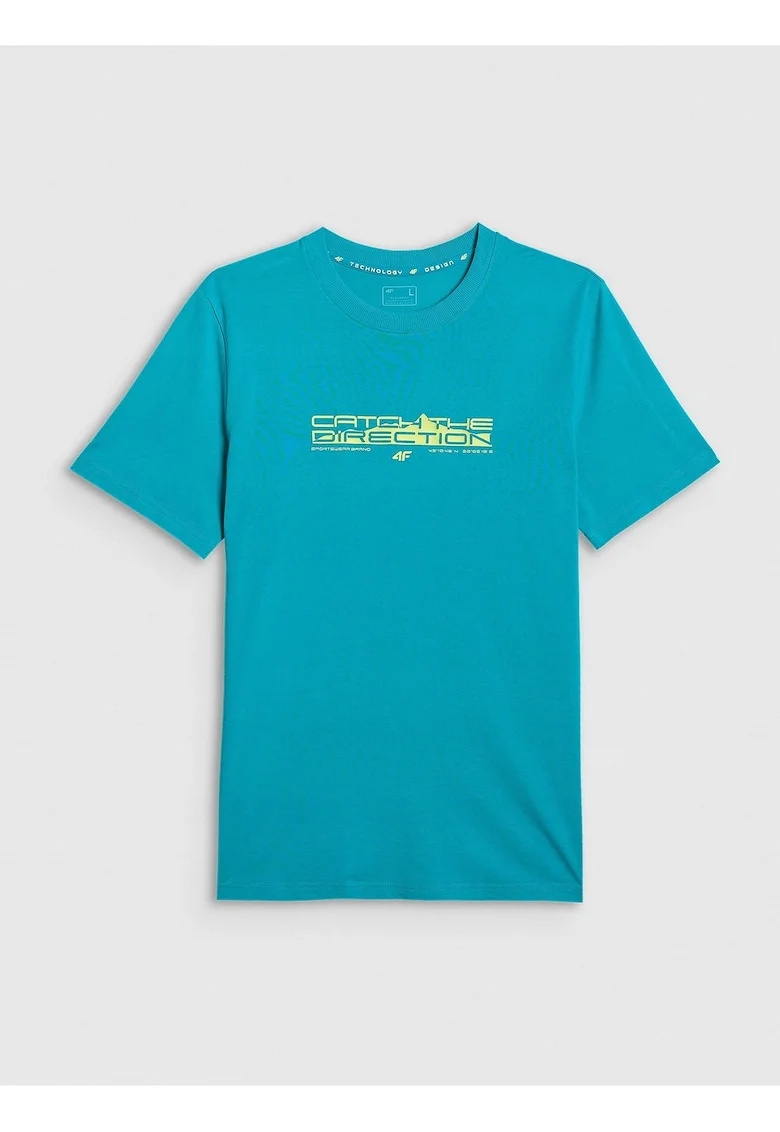 Tricou barbati  turcoaz, din bumbac, cu imprimeu