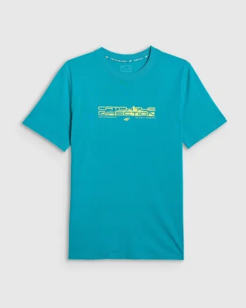 Tricou barbati  turcoaz, din bumbac, cu imprimeu