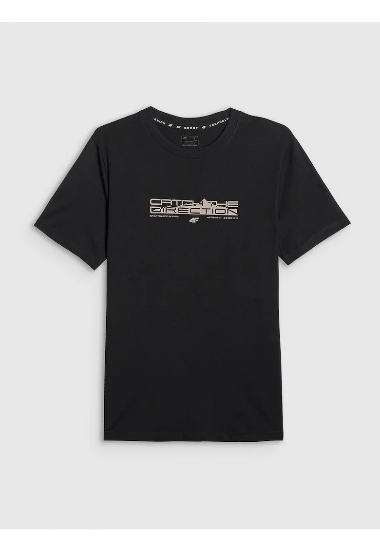 Tricou barbat,  negru, bumbac, imprimeu, croiala lejera