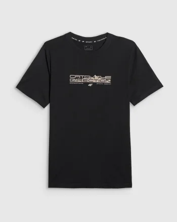 Tricou barbat,  negru, bumbac, imprimeu, croiala lejera