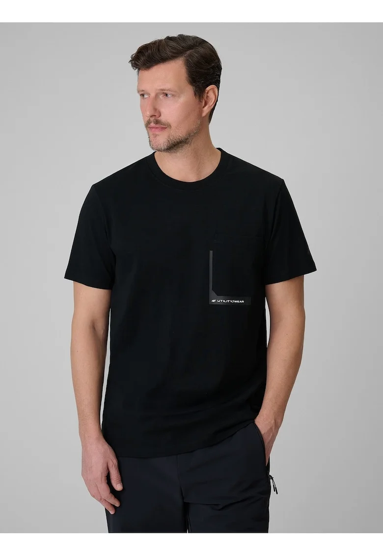 Tricou barbati  negru, bumbac, imprimeu, croiala lejera