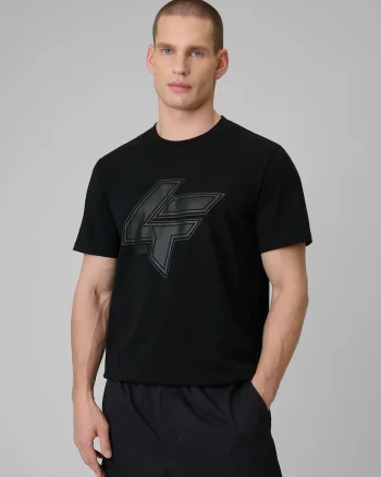Tricou barbatesti  negru, regular, imprimeu, bumbac