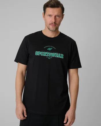 Tricou barbati  negru, cu imprimeu, bumbac