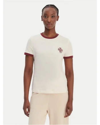 Tricou din bumbac cu detalii contrastante, Ecru