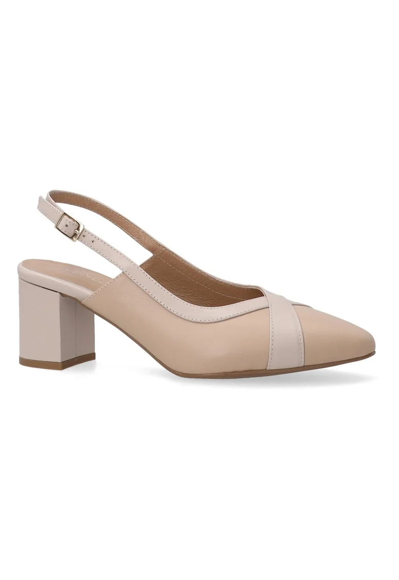 Pantofi slingback din piele cu toc masiv
