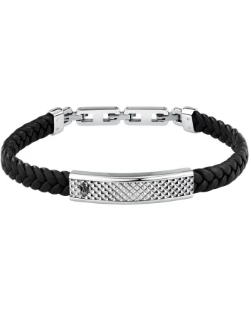 Bratara  inox, piele naturala, argintiu, negru