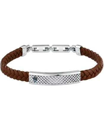 Bratara,  inox, piele naturala, argintiu, maro