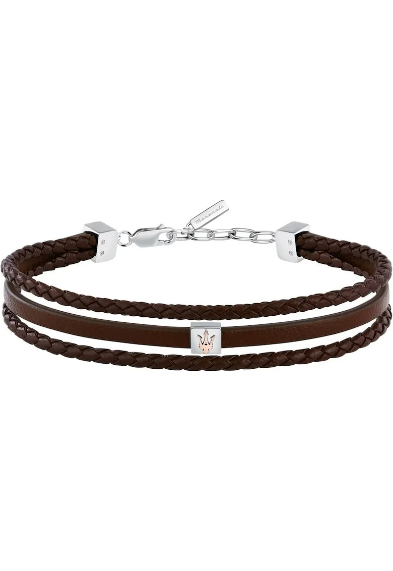 Bratara Barbati  inox, piele naturala, argintiu, maro