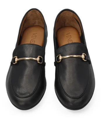 Pantofi Loafer din piele cu catarama metalica aurie