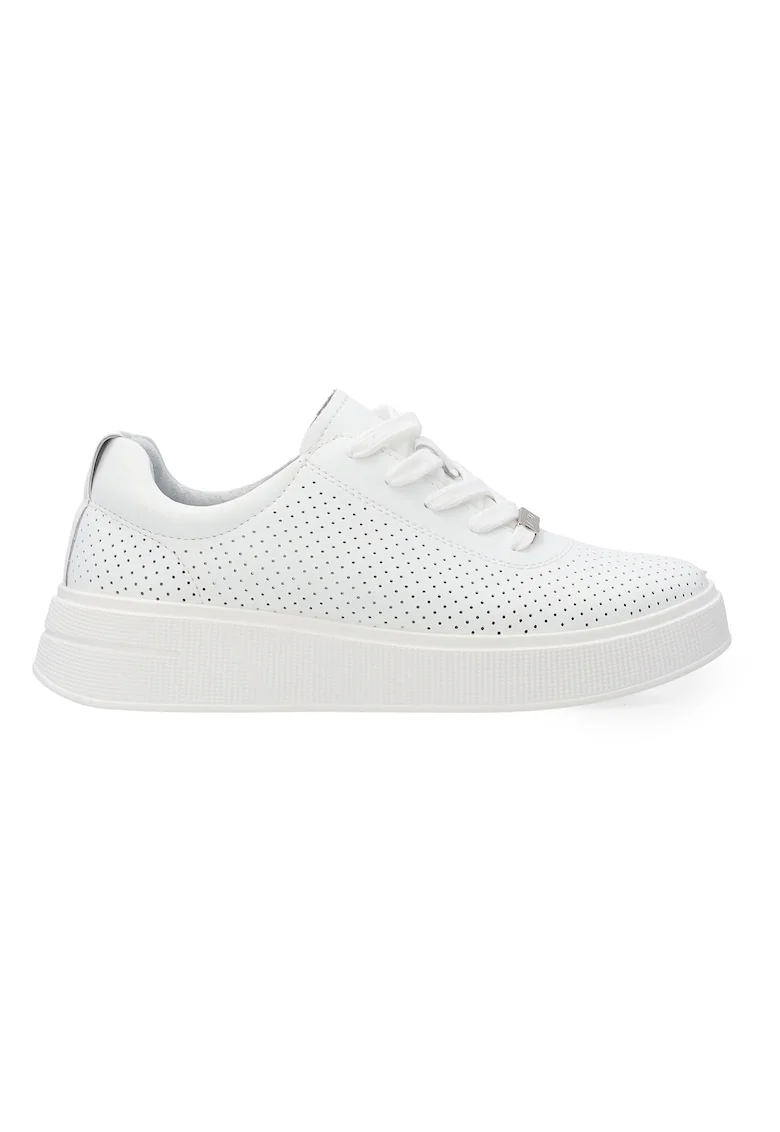 Pantofi sport din piele cu model uni si perforatii