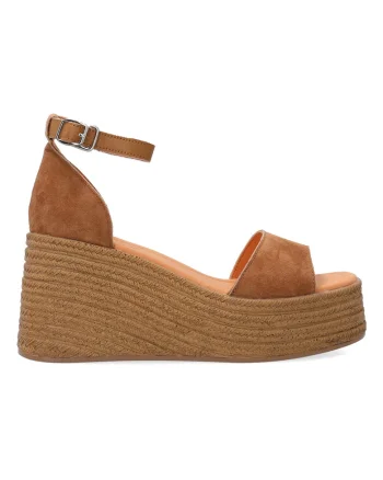 Sandale din piele intoarsa cu talpa wedge si bareta la glezna