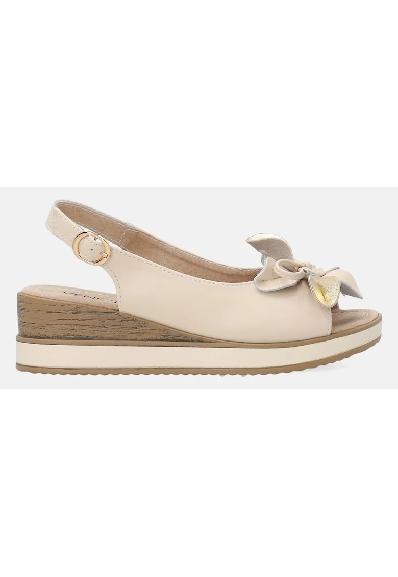 Sandale wedge din piele cu aplicatie florala