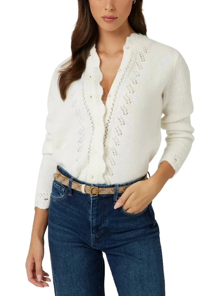 Cardigan cu tiv valurit, Alb