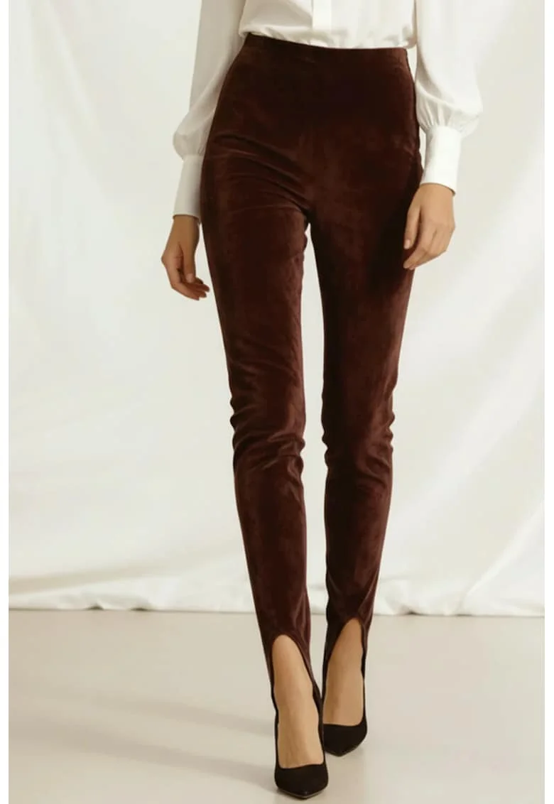 Colanti modelatori din piele intoarsa cu talie inalta si bareta reglabila Stirrup "Valerie", Maro