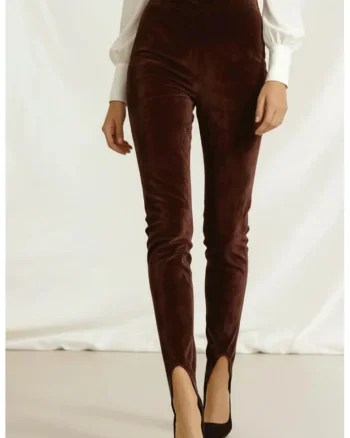 Colanti modelatori din piele intoarsa cu talie inalta si bareta reglabila Stirrup "Valerie", Maro