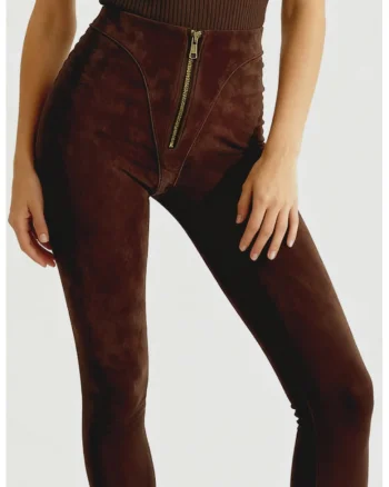 Colanti din piele intoarsa cu talie inalta si fermoar "V-Cut