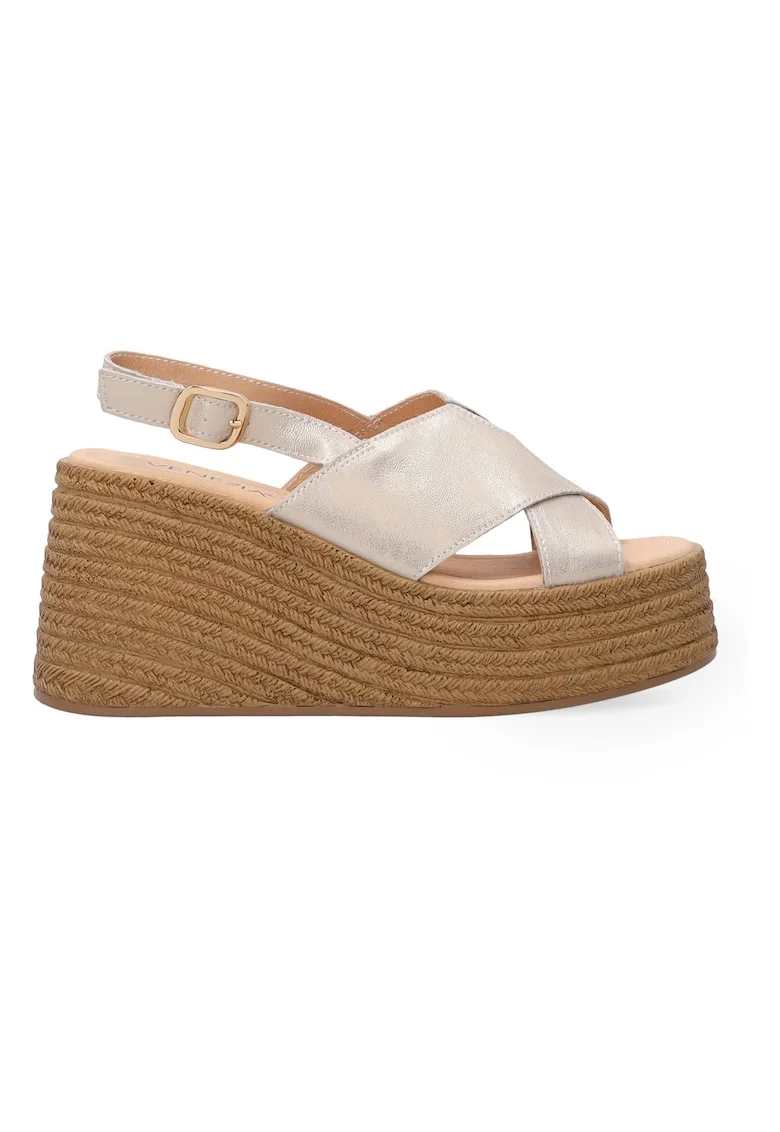 Sandale din piele cu talpa wedge cu aspect masiv