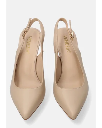 Pantofi cu toc slingback din piele naturala