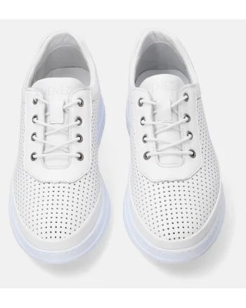 Pantofi sport din piele naturala cu talpa wedge si design perforat