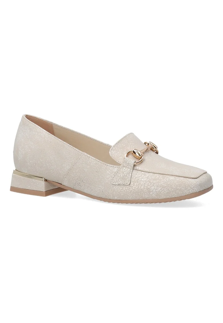 Pantofi Loafer din piele cu toc masiv si aplicatie metalica