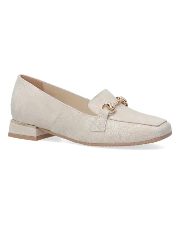 Pantofi Loafer din piele cu toc masiv si aplicatie metalica