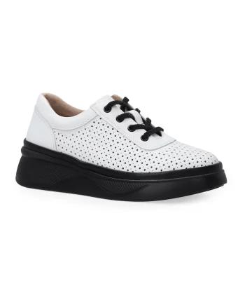 Pantofi sport din piele cu perforatii si talpa contrastanta