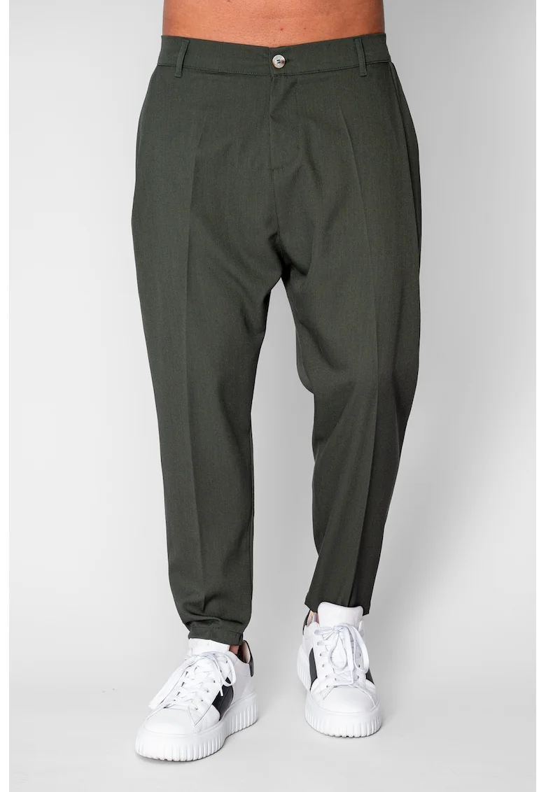Pantalon lung conic cu tur lasat Green 20674, Verde
