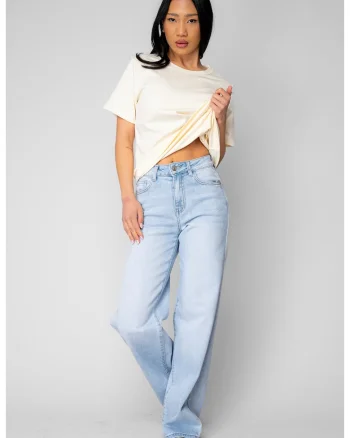 Blugi elastici largi din denim Light Blue 20852, Albastru deschis