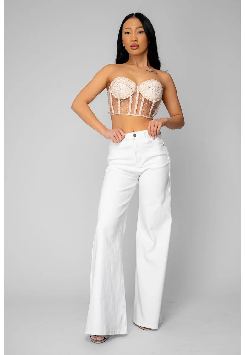 Blugi elastici evazati din denim Off White 20787, Alb optic