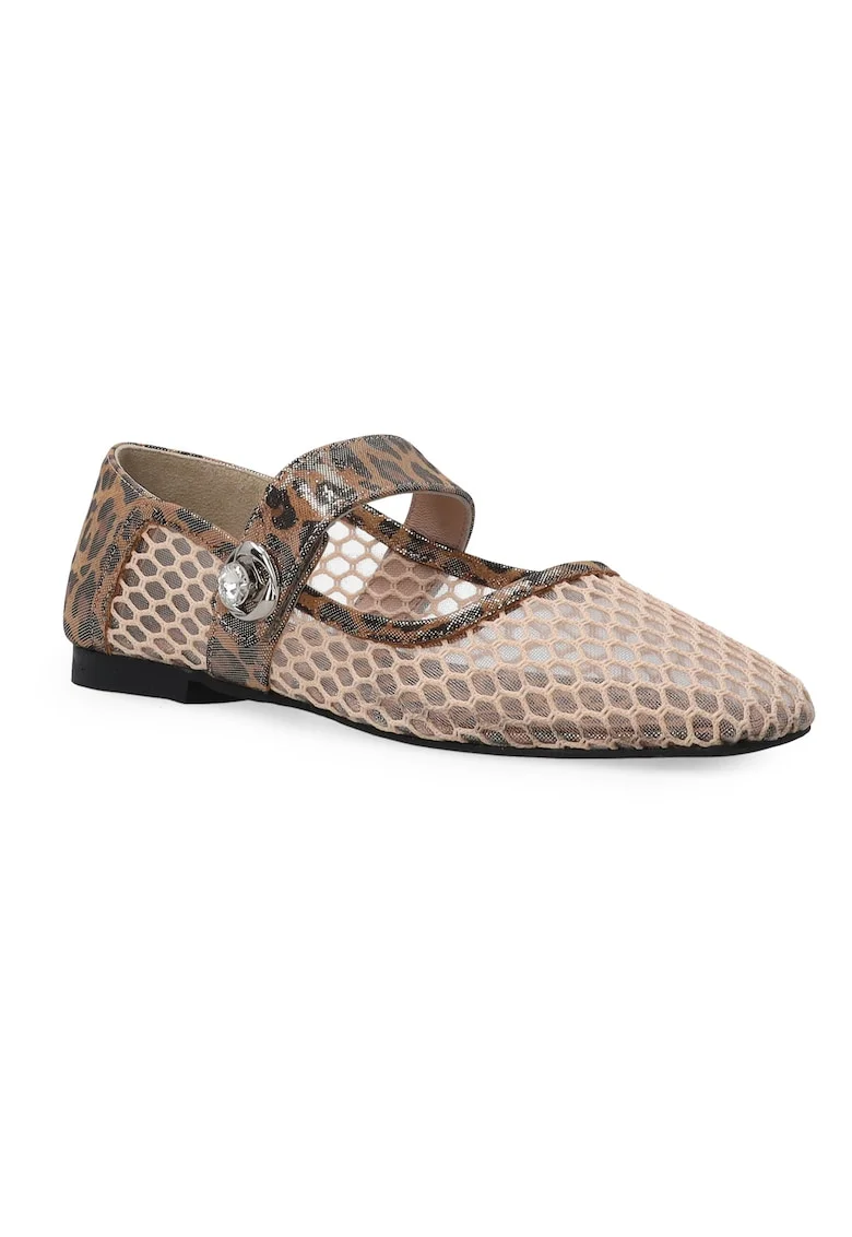 Balerini Mary Jane cu perforatii si detalii animal print