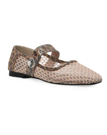 Balerini Mary Jane cu perforatii si detalii animal print