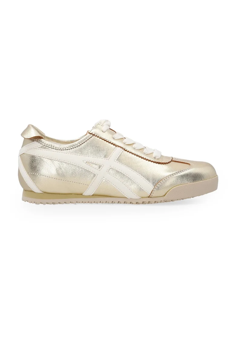 Pantofi sport din piele cu aspect metalic si varf rotund