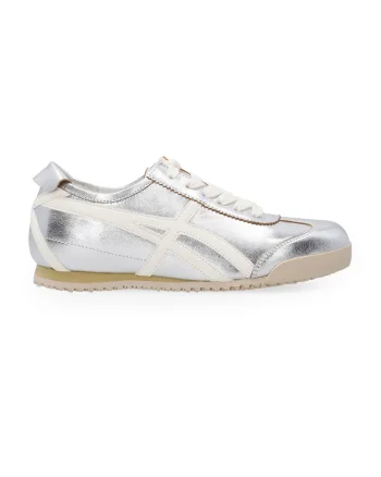 Pantofi sport din piele cu profil jos si aspect metalic