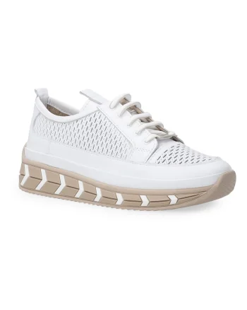 Pantofi sport din piele cu talpa wedge si perforatii decorative