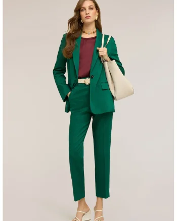 Oltre, Pantaloni crop din amestec de in cu croiala conica, Verde