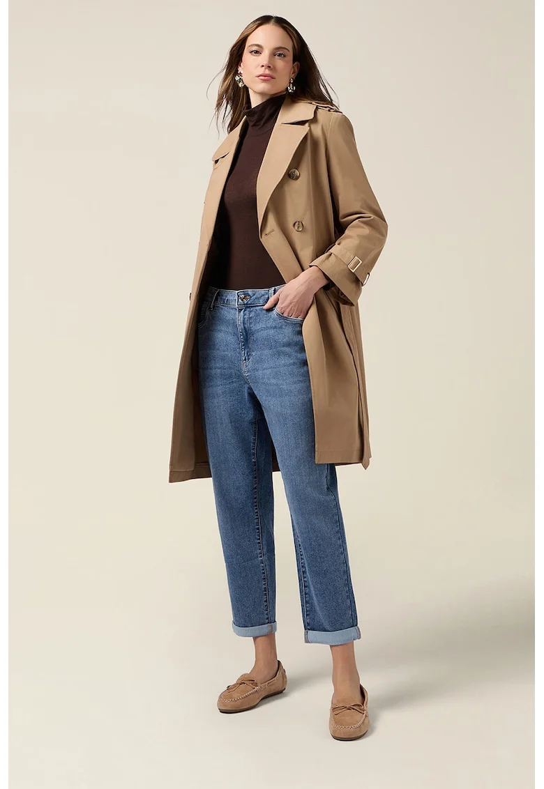 Blugi crop cu talie medie, Albastru melange