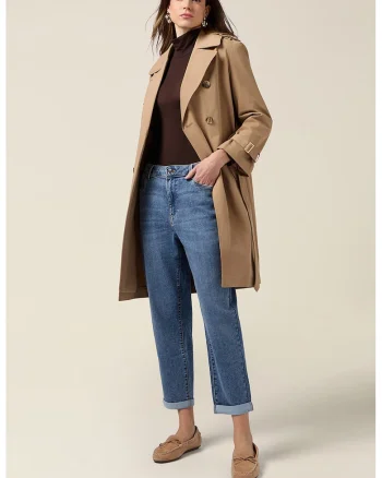 Blugi crop cu talie medie, Albastru melange