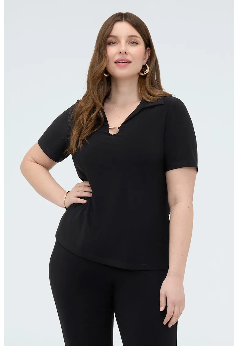 Tricou polo cu decolteu in V, Negru